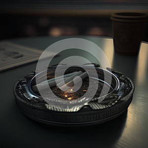 Cigarette butts in ashtray on a dark background