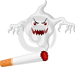 Cigarette with monster cartoon in smoke