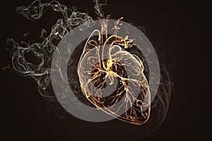 Cigarette smoke in the shape of a heartbeat , created with Generative AI technology