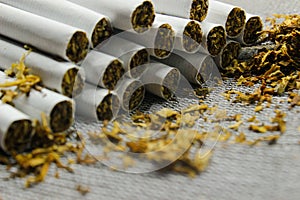 Cigarettes close-up on a gray background