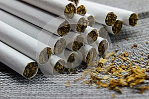 Cigarettes close-up on a gray background
