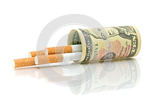 Cigarettes and money close-up