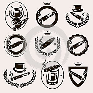 Cigars label and icons set. Vector
