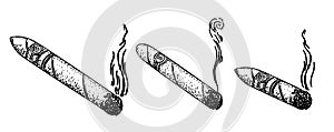 Cigars set engraving vector illustration. Sketch style imitation. Black and white hand drawn image.