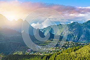 Cilaos town in Cirque de Cilaos, La Reunion island