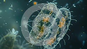 A ciliate protozoa exchanging genetic material with partners through a process called conjugation a rare moment captured