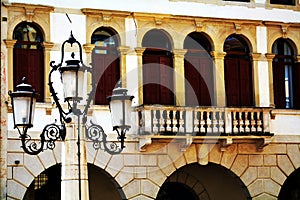 Cima Square, terrace, lamp, buildings in Conegliano Veneto, Treviso, Italy photo