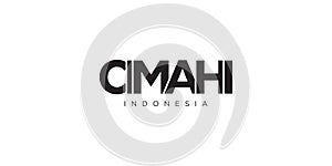 Cimahi in the Indonesia emblem. The design features a geometric style, vector illustration with bold typography in a modern font. photo