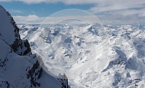 Cime Caron val thorens Meribel view sunset snowy mountain landscape France alpes