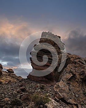 Cinchado rocky landscape during the evening, El Teide