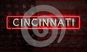 Cincinnati Neon Sign On Brick American Flag