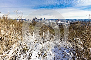 Cincinnati, Ohio seen after a light snow from Devou Park, Kentucky