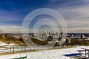 Cincinnati, Ohio seen after a light snow from Devou Park, Kentucky