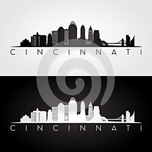 Cincinnati skyline and landmarks silhouette