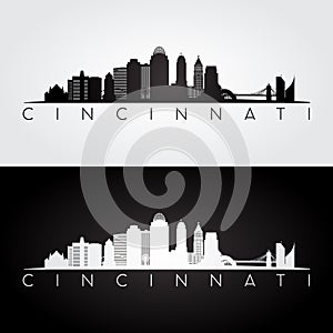 Cincinnati skyline and landmarks silhouette photo