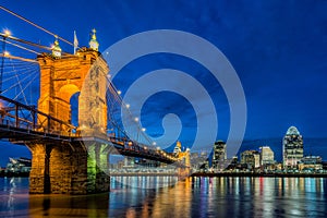 Cincinnati Skyline, Roebling Bridge, Ohio