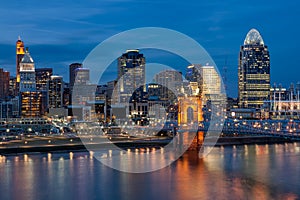 Cincinnati Skyline, Roebling Bridge, Ohio