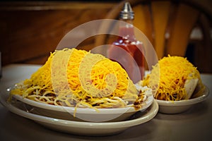 Cincinnati style chili and cheese coney photo