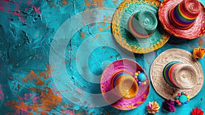Mexičan sombrera, a jasný vícebarevný papír girlanda 