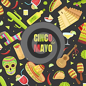 Cinco de Mayo Banner Template, Mexican Holiday Party Flyer, Poster, Invitation Vector Illustration