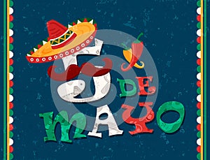 Cinco de Mayo card of mexican mariachi man hat
