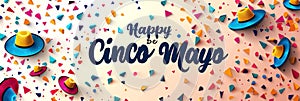 Cinco de Mayo celebration with colorful sombreros and confetti, festive event concept.