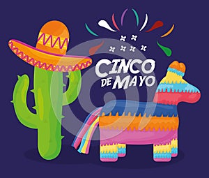 Cinco de mayo celebration with pinata and mexican icons