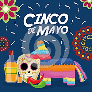 Cinco de mayo celebration with pinata and mexican icons