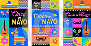 Cinco de Mayo colorful fun design. Mexican fiesta concept. Banner, poster in modern geometric style. Vector illustration