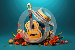  . složení z sombrera kytara a květiny 