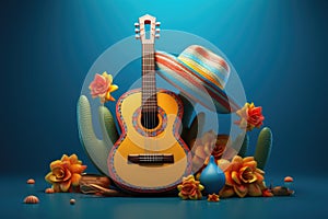  . složení z sombrera kytara a květiny 