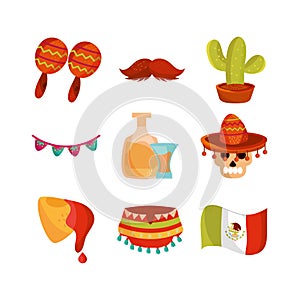 Cinco de mayo decoration event mexican icons set