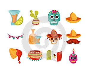 Cinco de mayo decoration event mexican icons set