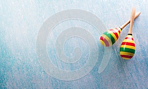 Cinco de Mayo holiday background made from maracas on pastel blue background
