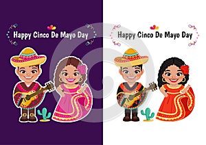 Cinco de Mayo in May 5 federal holiday in Mexico with Cartoon boy and girl in Mexican outfits vector