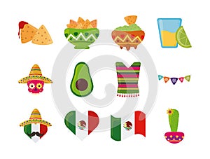 Cinco de mayo mexican celebration festive party national icons set flat style icon photo