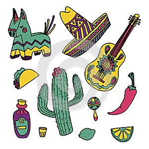 Cinco de mayo mexican illustrations set