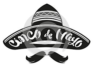 Cinco de Mayo. Mexican wide brimmed hat sombrero. Lettering text header for greeting card