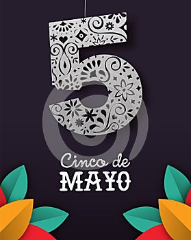 Cinco de Mayo papercut card for mexican holiday