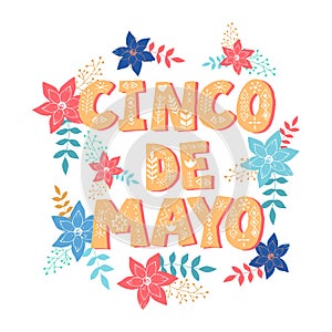 Cinco de Mayo postcard. Greeting typography font banner. Mexican festival invitation card. The 5th of May celebration event poster