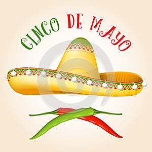 Cinco de Mayo poster with sombrero and hot pepper