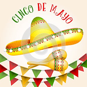 Cinco de Mayo poster with sombrero and maracas