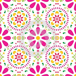 Cinco de Mayo, seamless, folk art, pattern, wrapping paper, fabric, Mexico, vector, fiesta, colorful, green, pink, on white, repet