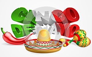 Cinco De Mayo Sign Sombrero Maracas and Pepper