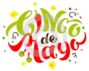 Cinco de Mayo text lettering for greeting card