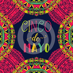 Cinco de mayo. Typography poster with ethnic ornament