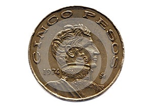 Cinco pesos coin photo