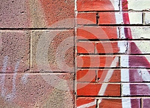 Cinder Block and Brick Wall with Graffiti