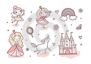 Cinderella life magic story flat color vector images set