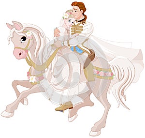 Cinderella and Prince Riding a Horse after wedding